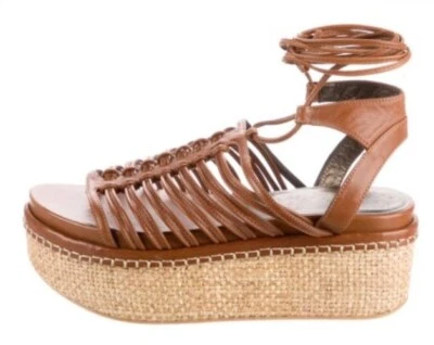 Stuart Weitzman KNOTAGAIN Wedge Caged Gladiator Platform Sandal Brown $445 6M - Image 1 of 4