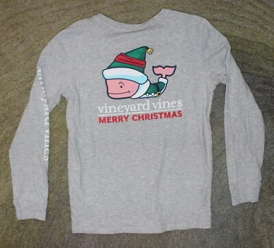 Camiseta Vineyard Vines Niñas Gris Manga Larga (Navidad) - Talla L (14)- Usada en Excelente Condición Foto 1 de 4