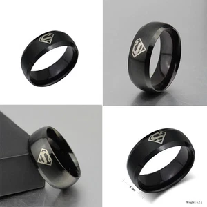 Fashion Man's Superman Black Titanium Stainless Jewelry Steel Width Ring - Picture 1 of 15