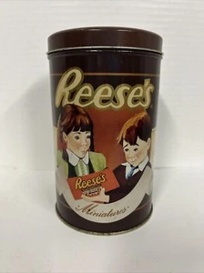 Vintage 1989 Reese's Peanut Butter Cups Decorative Round Tin Reeses Story Brown - Picture 1 of 6