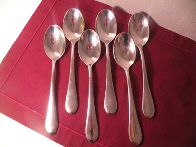 Set of 6 Oneida Stainless Steel Icarus Place Oval Soup Spoons 7 7/8" - Image 1 of 4