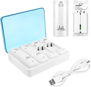 Nueva Versión Estación de Carga Remota Base + Paquete de 4 Baterías 2800mAh para Wii/Wii U - Imagen 1 de 5
