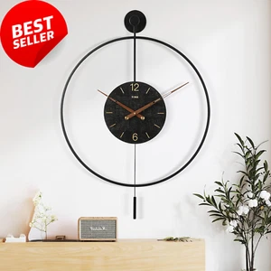 Large 60Cm Vintage Wall Clock Metal Frame Easy Read Wood Decor Battery Operated - Picture 1 of 12