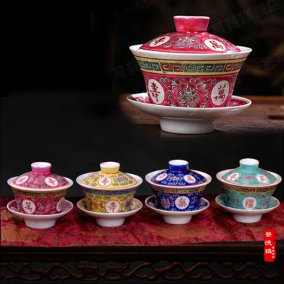 Antigua porcelana Gaiwan Mun Shou longevidad flor puré taza china tapa tazón Foto 1 de 4
