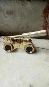 Vintage Style Opera Glasses Binoculars White Mother of Pearl & Handle Brass Gift - Picture 1 of 11