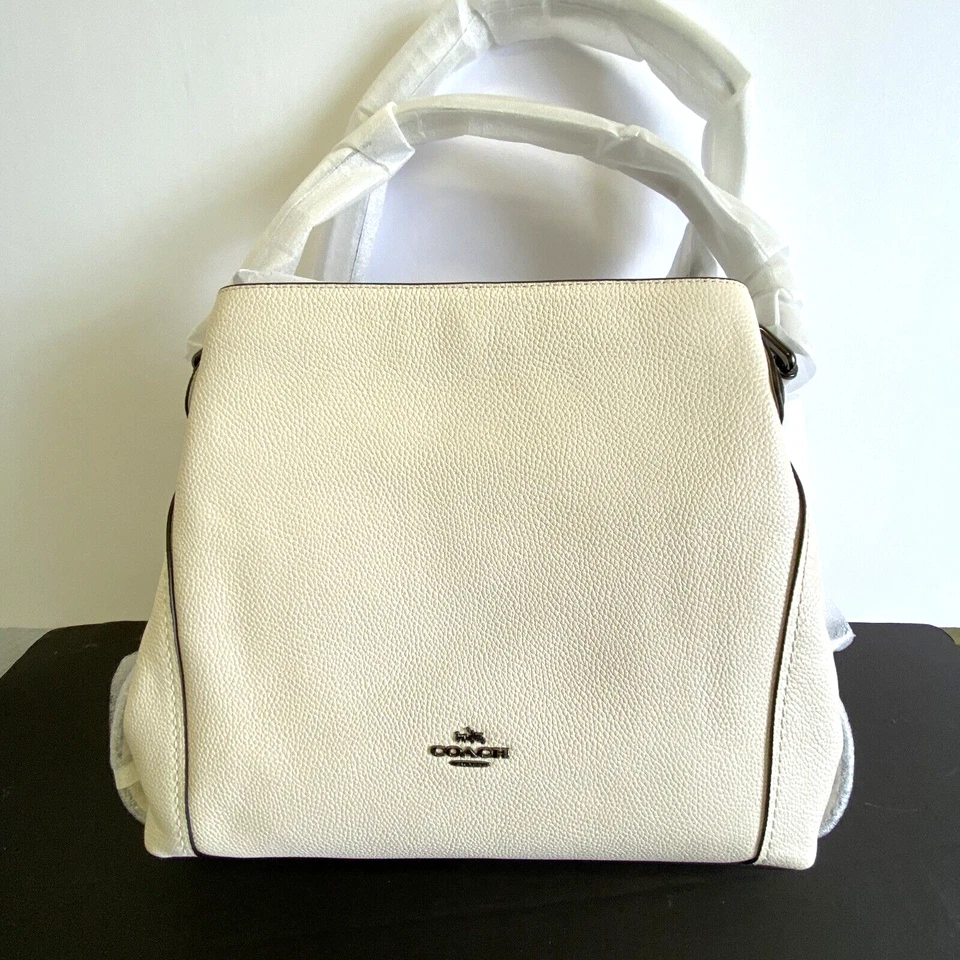 Coach 59468 Edie 31 Pebble Leather Star Rivets Shoulder Bag Purse Chalk