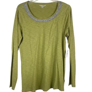 NWT Coldwater Creek Twinkling Beads Top Cotton Modal Blend Top Cotton Modal Sz M - Picture 1 of 13