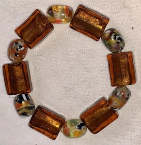 Bracciale Vintage Vetro Ceco Stile Elastico Colori Oro Scuro Caldo - Foto 1 di 11