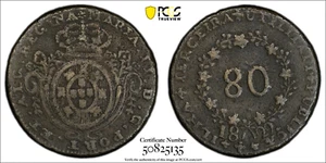 1829 Azores Terceira Island 80 Reis, PCGS VF 20, KM-4.2, Large Legend, Portugal - Picture 1 of 4