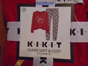 Juego de pijamas de vacaciones suaves y acogedores KIKIT parte superior roja con ALEGRÍA, parte inferior del corazón NUEVO CON ETIQUETAS XL - Imagen 1 de 3
