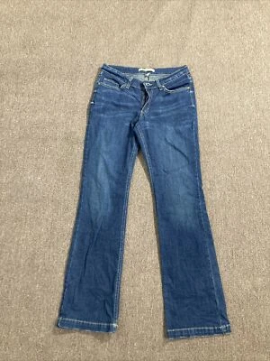 Pantalones de mezclilla para mujer Odyn lavado oscuro tiro bajo calce ajustado corte bota talla 8/32 algodón spandex Foto 1 de 4