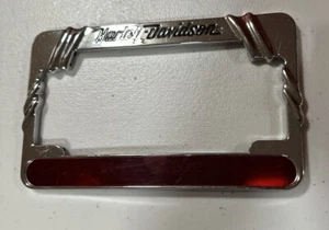HARLEY DAVIDSON MOTORCYCLE - License Plate Frame w/ Red Reflector - Chrome Frame - Picture 1 of 6