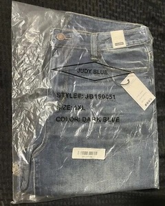 NEW - Judy Blue High Waist Mid Thigh Raw Hem Dark Wash Jean Shorts - Size 1XL - Picture 1 of 9