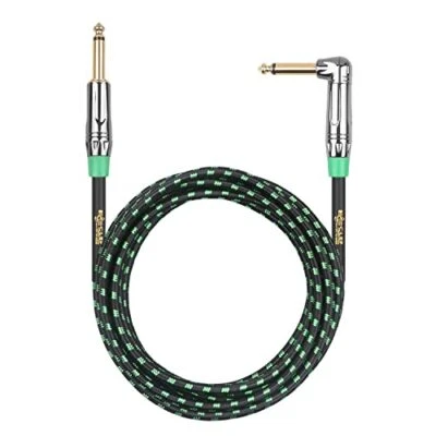 Clef Audio Labs 6.35mm TSto6.35mm TS Straight to Angled,Green Braided -10FT-1PK