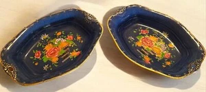 Crown Staffordshire 2 serving platter bone china centrepiece cobalt floral oval - Picture 1 of 3