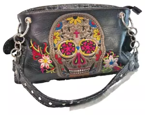 Purse Montana West Embroidered Sugar Skull "Day of the Dead" Concealed Carry Blk - Picture 1 of 10