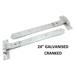 24" GALVANISED Cranked Hook and Band Gate Hinges Heavy Duty SINGLE & PAIRS D17 - Picture 1 of 7