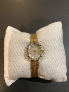 Vintage Gruen Genuine Diamonds Blue Sapphire Gold Plated Ladies Dress Watch - Picture 1 of 9