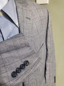 Jos A Bank Mens 44r Silk Linen Wool Blend Gray Plaid Jacket Blazer Sport Coat - Picture 1 of 16