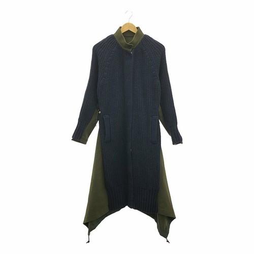 Sacai Sakai 2021 AW Melton Cable Knit Docking Coat 2 Navy Olive Usato0
