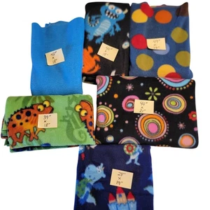 6 Fleece Fabric Remnants Monster Dot Rocket Chameleon 49x19 to 39x8 Lot - Picture 1 of 21