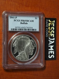 2001 P PROOF SILVER BUFFALO COMMEMORATIVE DOLLAR PCGS PR69 DCAM BLUE LABEL - Picture 1 of 2
