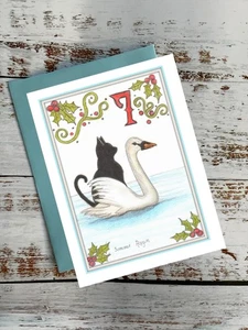 12 Tage Weihnachten, Katzenstil, sieben Schwäne ein Schwimmen, Notizkarte #1070 - Bild 1 von 2