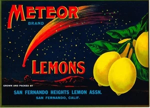Vtg 1930's Meteor Lemons Crate Label San Fernando Comet Galaxy NEW OLD STOCK - Picture 1 of 1