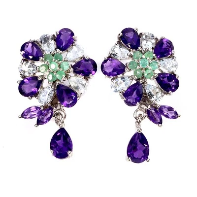 Pendientes de plata de ley 925 pera amatista aguamarina esmeralda piedras preciosas joyería Foto 1 de 4