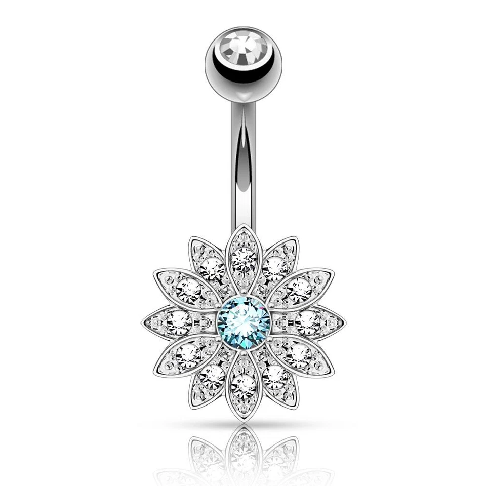 Piercing Ombelico Piccola Fiore Cristallo Turchese - Immagine 1 di 1