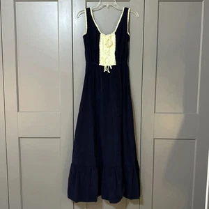 Vintage 1970s Byer Too Sleeveless Maxi Dress Ruffled Hem Lace Up Detail Size XS - Picture 1 of 8