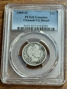 Moneda de cuarto de plata O Barber 1909 graduación profesional en muy buen estado muy buenos detalles fecha clave (losa 3265) - Imagen 1 de 2