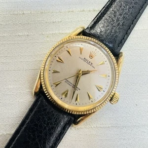 34mm Rolex Vintage 1960s Solid 14K Yellow Gold Watch Arrow Marker Dial - Picture 1 of 6
