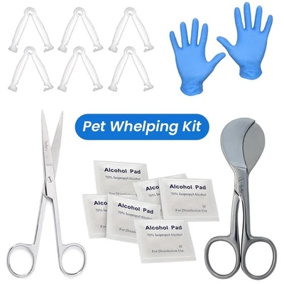 SANDBROS Basic Pet Whelping Kit, Umbilical Cord Clamps & Scissors, Gloves & Alcohol Pads
