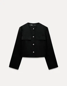 ZARA Blazer Military Jacket Gold Buttons Black High Collar - Picture 1 of 6