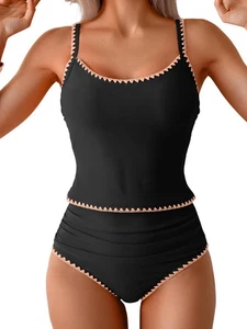 Eomenie Tankini Bauchkontrolle Rüschen Zweiteiler High Waist Shell Stitch Small - Bild 1 von 3