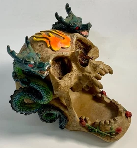 Halloween Vampir Drachen Dämon Teufel Toter Kopf Mensch Schädel Schale Aschenbecher - Bild 1 von 4