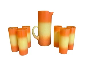 Jarra Blendo 6 vasos de tequila patrón amanecer amarillo naranja vintage años 50’s - Imagen 1 de 8
