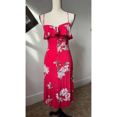 Vestido midi rojo con volantes florales XS Band of Gypsies para mujer ojo de cerradura trasero Foto 1 de 4
