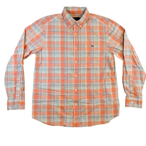 Vineyard Vines Hemd Herren Medium orange blau kariert Button Down Stretch Freizeit - Bild 1 von 8
