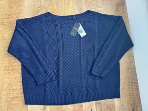 Lauren Ralph Lauren Women's Navy Blue Aran Chunky Knit Sweater Cotton Size 3X - Picture 1 of 10