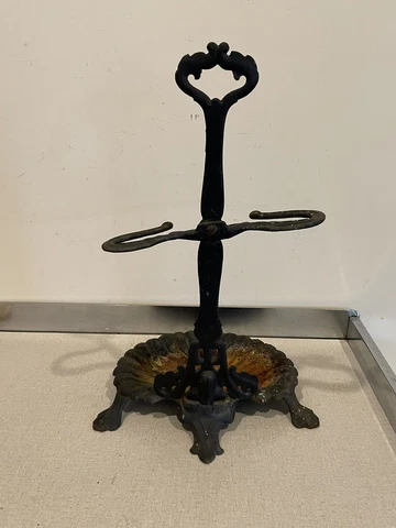 Antique Victorian Cast Iron Double Umbrella Walking Stick Stand Black Cover