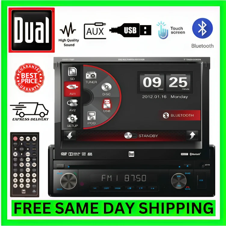Touch Screen Car Stereo Radio Single Din Bluetooth CD Player Handsfree iPhone FM - Image 1 of 4