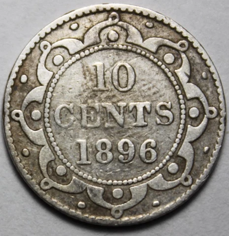 Newfoundland 1896 Silver 10 Cents, Old Date Queen Victoria (23g) Cover