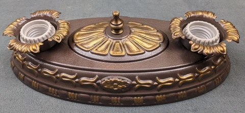 Vintage Stamped Brass, 2-Bulb Ceiling Light Fixture, New Bulb Sockets & Wiring Cover