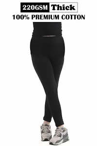 CHILDREN BLACK THICK 100% COTTON CASUAL LEGGINGS FULL LENGTH (220-GSM) AGES 5-13 - Picture 1 of 1