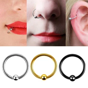 Surgical Steel Nose Ring with Ball Septum Ring Helix Ear Hoop Hinge Lobe Ring - Picture 1 of 9