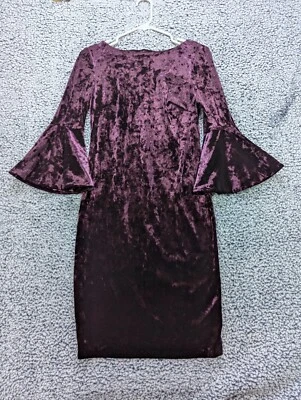 Calvin Klein Crushed Velvet Bell Sleeve Dress Size 4 Witchy 90s Stretch Purple - Image 1 of 4