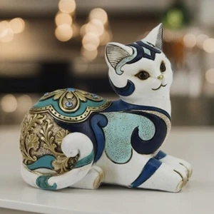 6"H White and Blue Semi Loaf Cat Figurine Ornament Home Decor Unique Gift - Picture 1 of 1