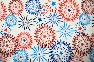 1/2 Yard Fireworks on White  Flannel Fabric 18" X 44" - Picture 1 of 3